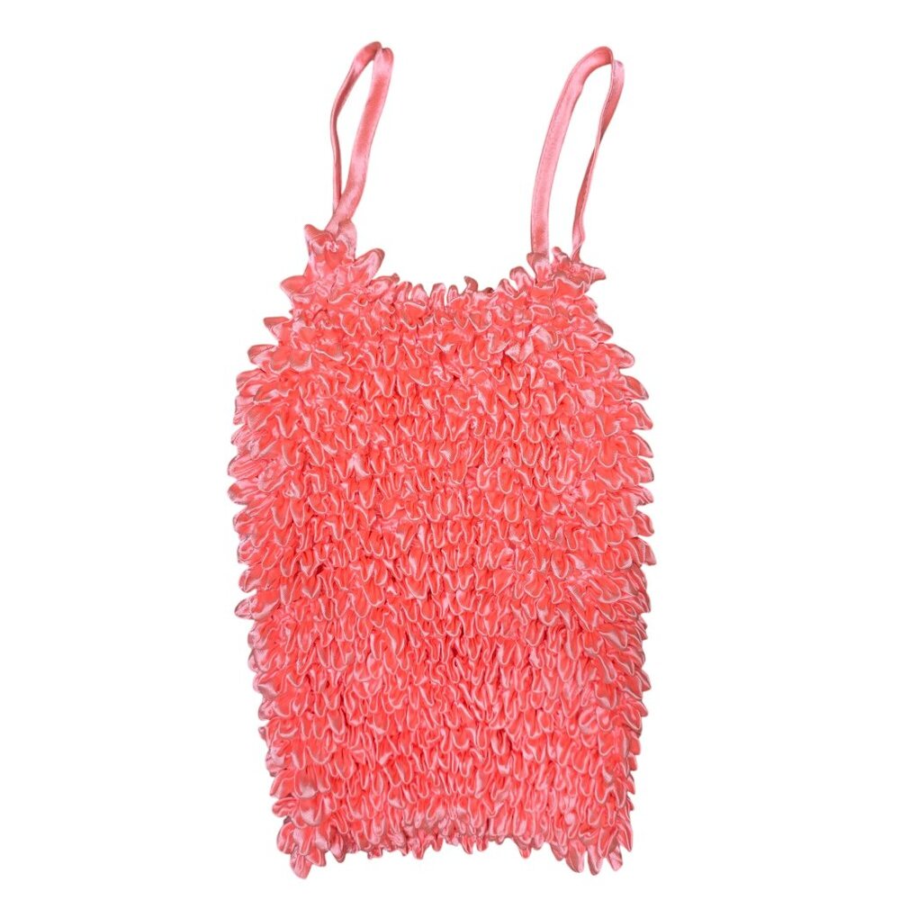 Shirred Coral Pink Sleeveless Tank Top For Girls womens one size fits most